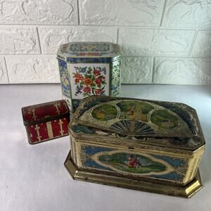 Vintage Biscuit Chocolate Tobacco Tea Tin Boxes Lot of 3 Metal Storage Tins